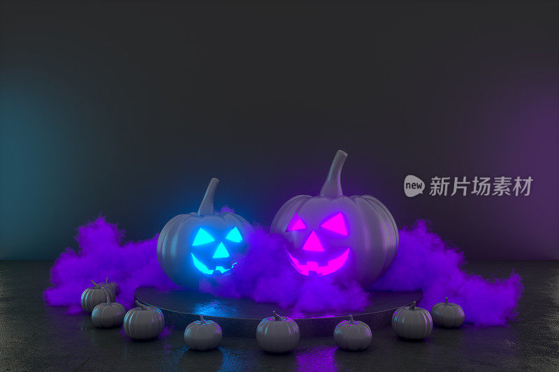 3D南瓜万圣节与幽灵的脸，杰克O' Lantern